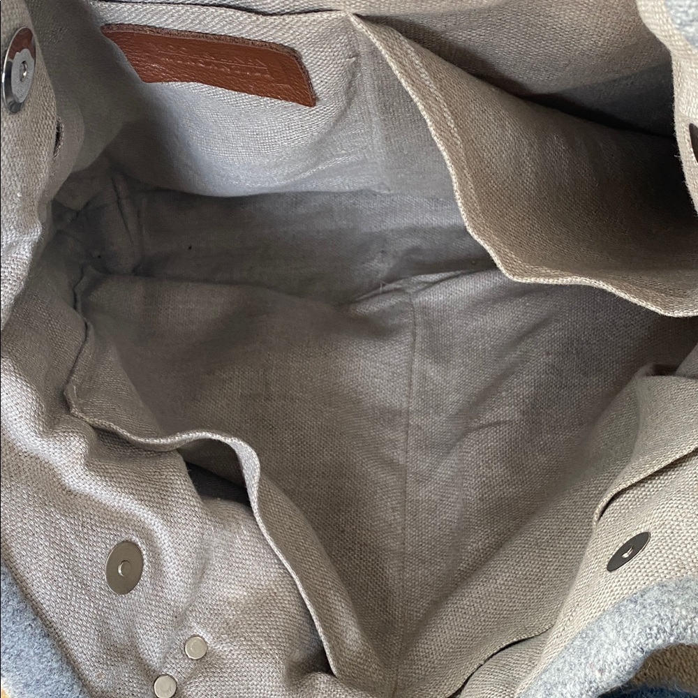 Handmade Wool & Linen Mercantile Artisan Leather Strap large Purse Tote - Picture 12 of 17
